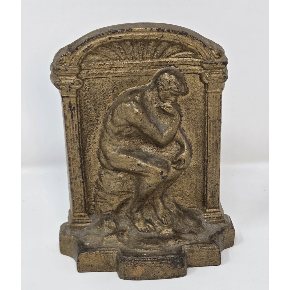 Vintage Cast Iron Rodin Thinker Bookend Architectural Niche 6in Single